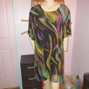 Serengeti Rainbow Stripe Tunic Top Size 4X Rhinestones Fairy Grunge Whimsigoth